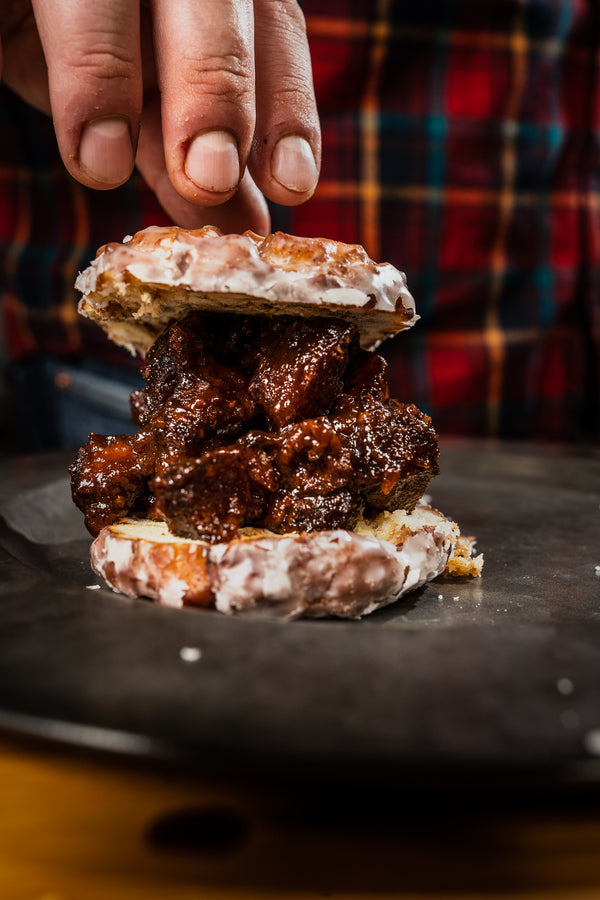 Apple Fritter BBQ Pork Belly Burnt Ends Sandwich - Tacticalories Seasoning Company
